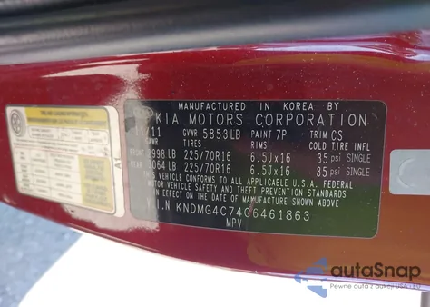 2012 Kia Sedona Lx z USA, uszkodzony, nr VIN KNDMG4C74C6461863